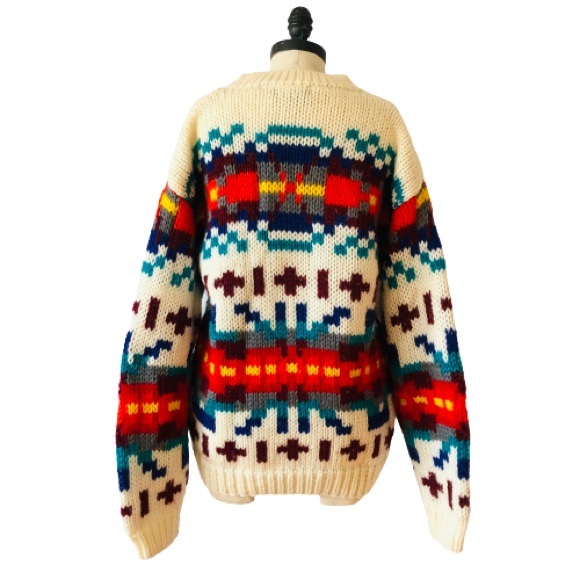 Vintage Hand Knit Wool Blend Technicolor Sweater - Picture 7 of 11